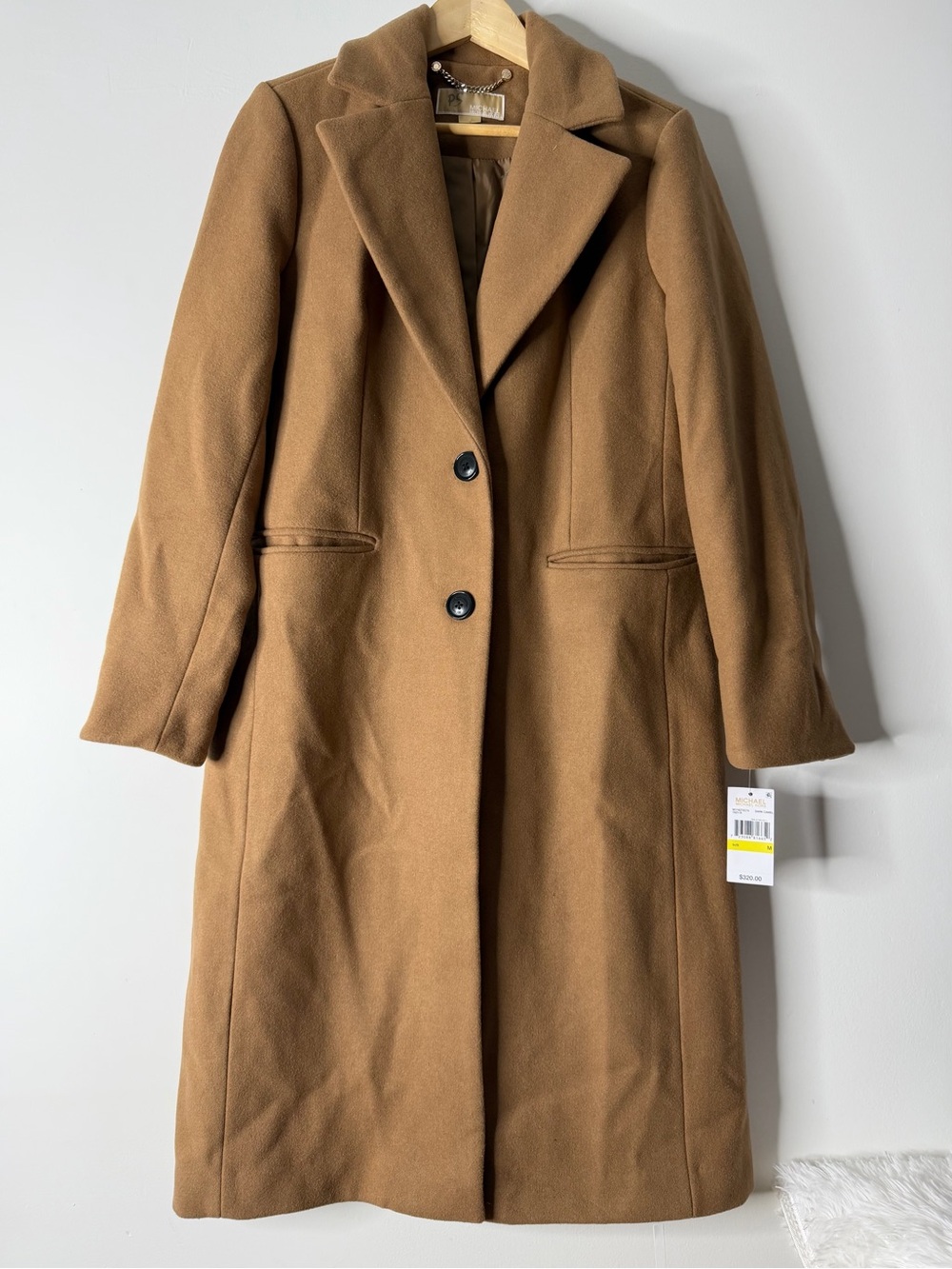 Michael Kors Camel Long Single-Breasted Wool Coat